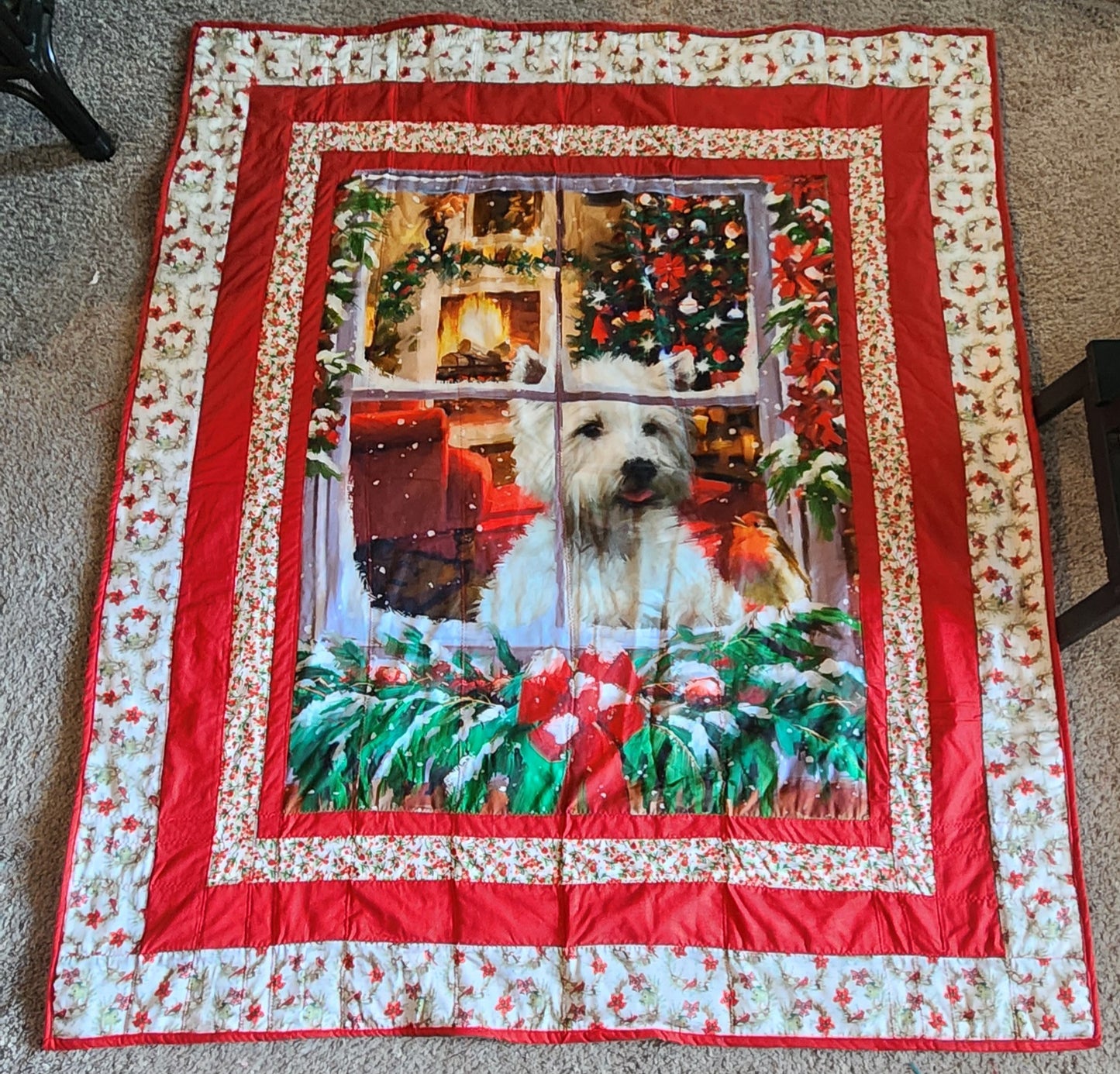 Christmas Doggie in the Window Throw Quilt