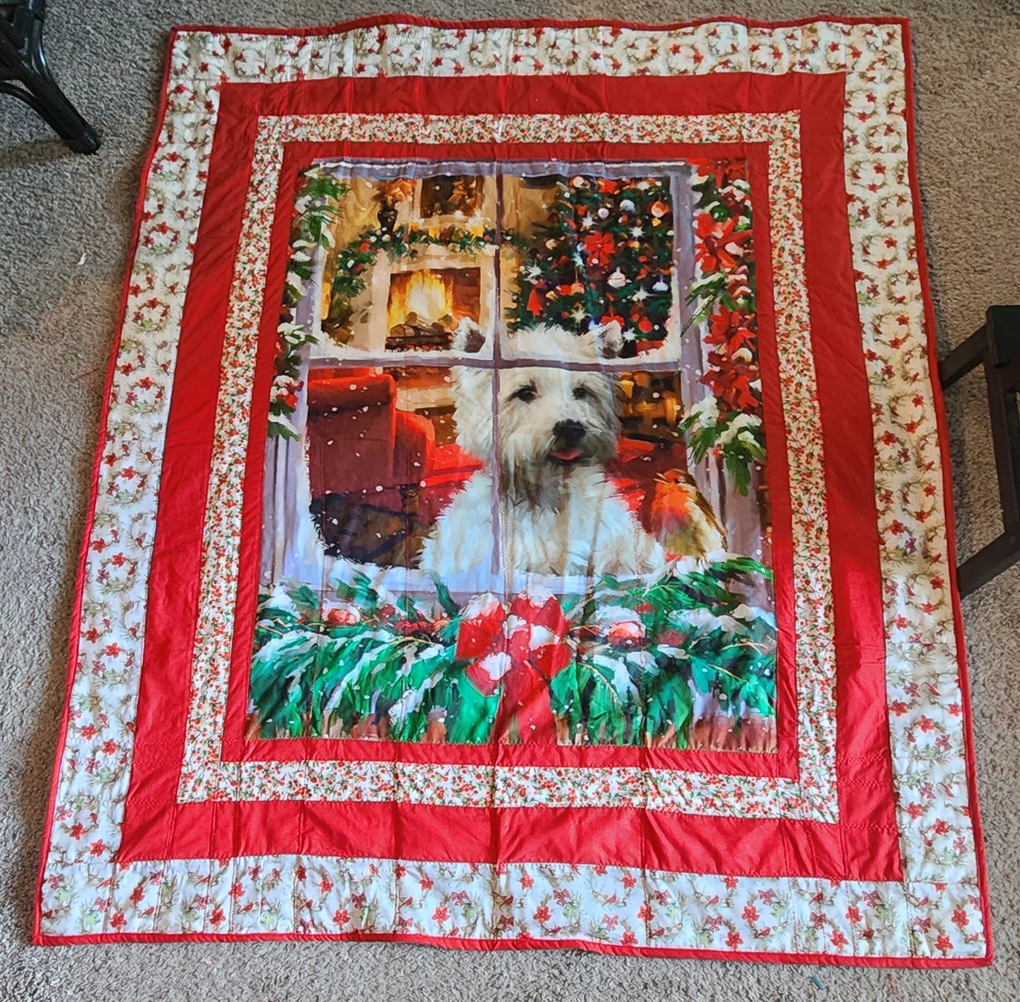 Christmas Doggie in the Window Throw Quilt