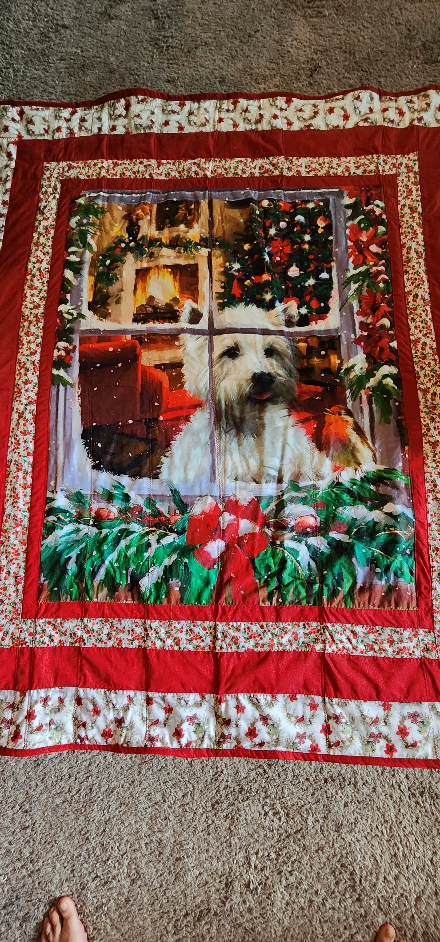 Christmas Doggie in the Window Throw Quilt