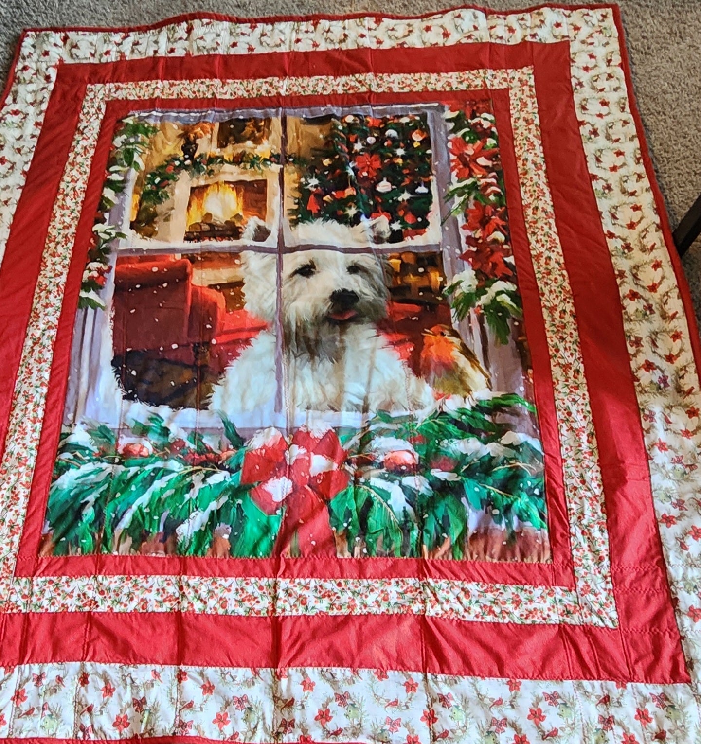 Christmas Doggie in the Window Throw Quilt