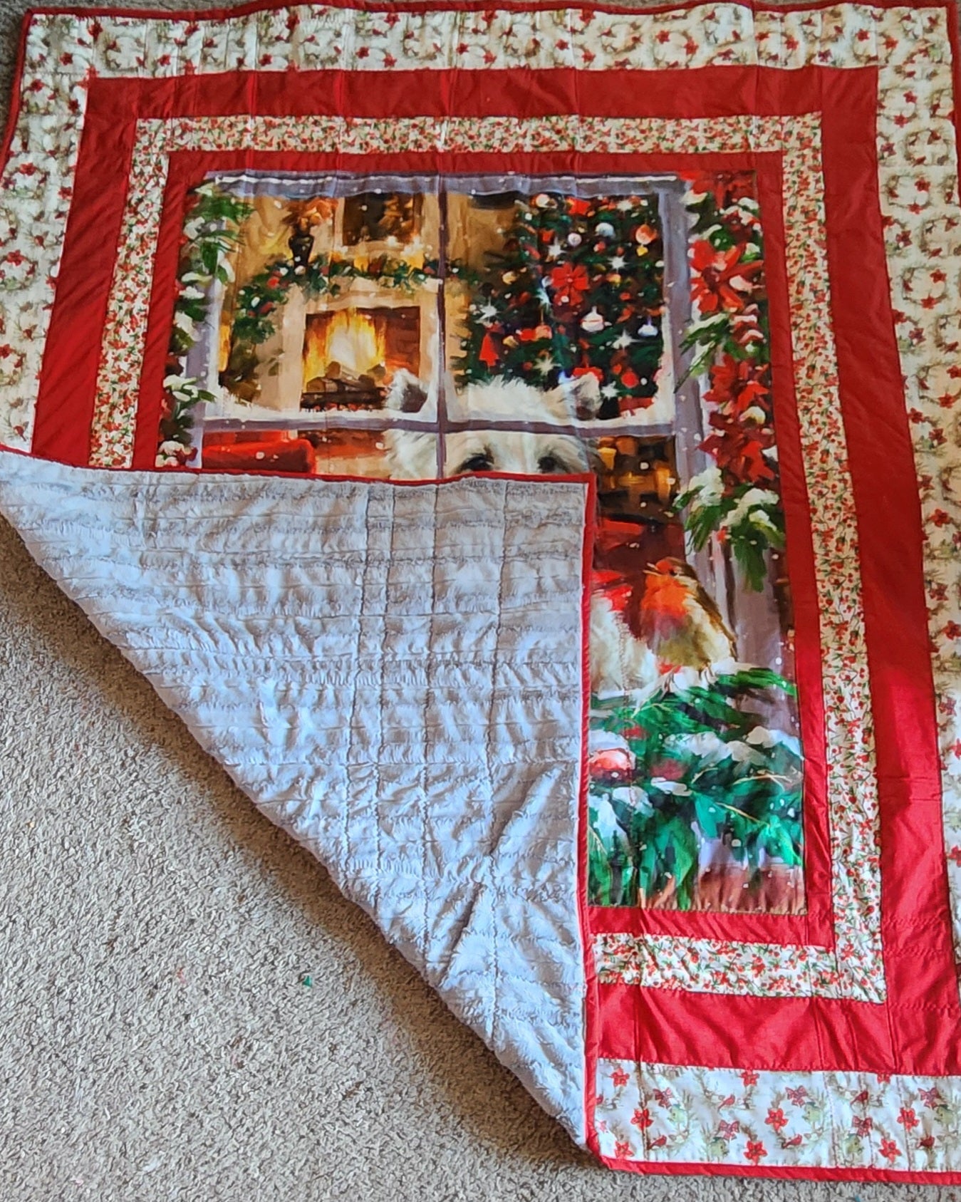 Christmas Doggie in the Window Throw Quilt